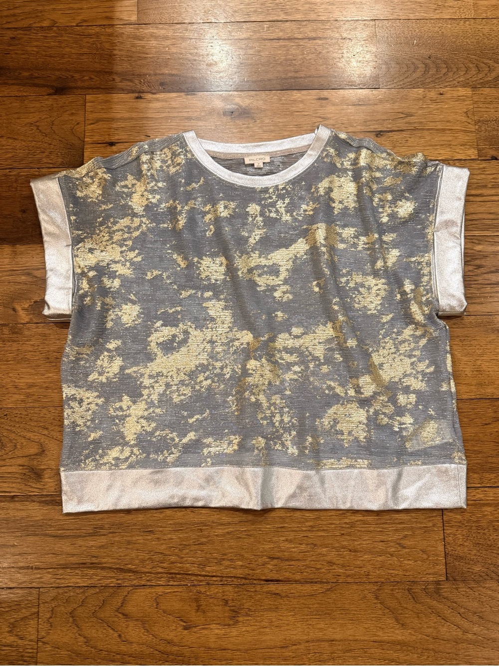 Pilcro from Anthropologie Metallic Gold & Gray Short Sleeve Top